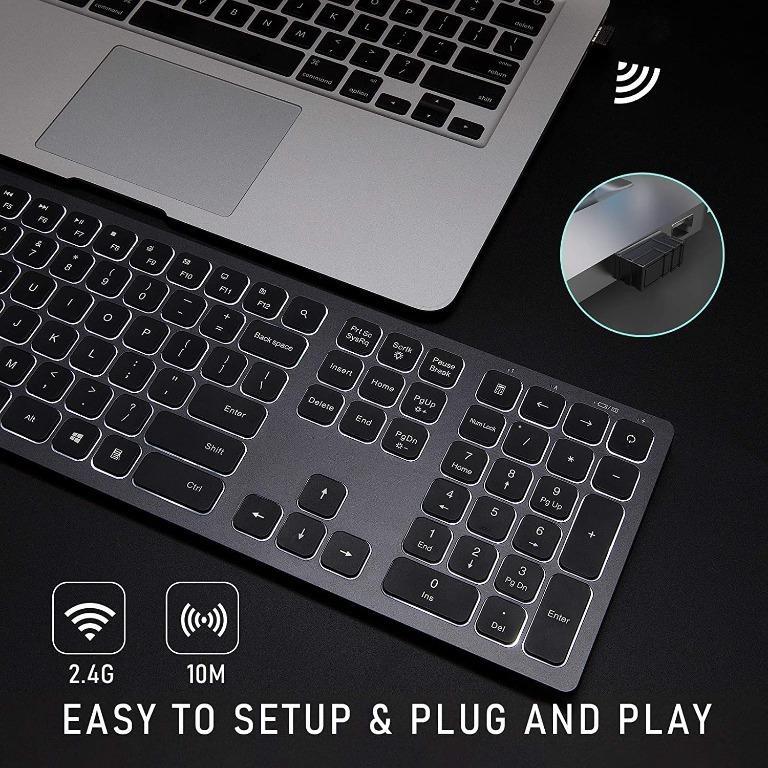 Wireless Keyboard, seenda Rechargeable FullSize Keyboard with Numeric