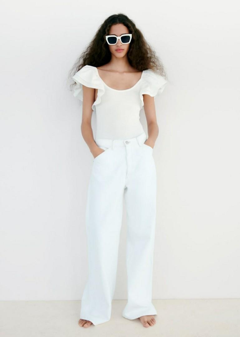 ZARA Contrast Bodysuit w/ruffles, Women's Fashion, Tops, Others Tops on