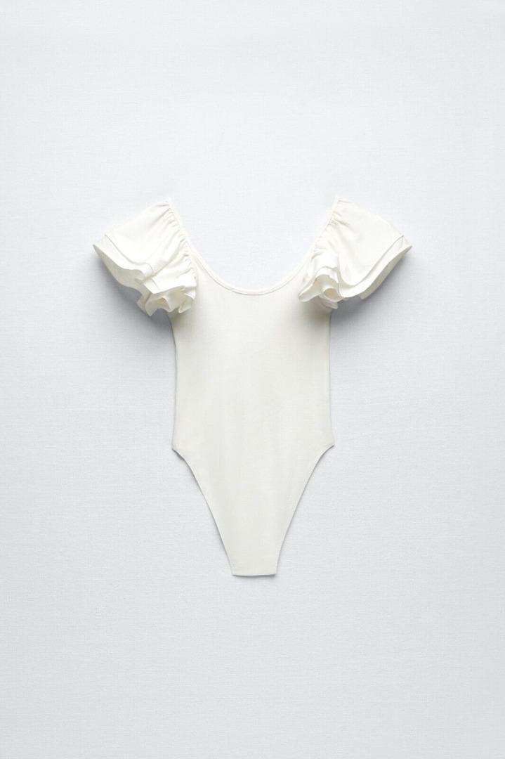 ZARA Contrast Bodysuit w/ruffles, Women's Fashion, Tops, Others Tops on