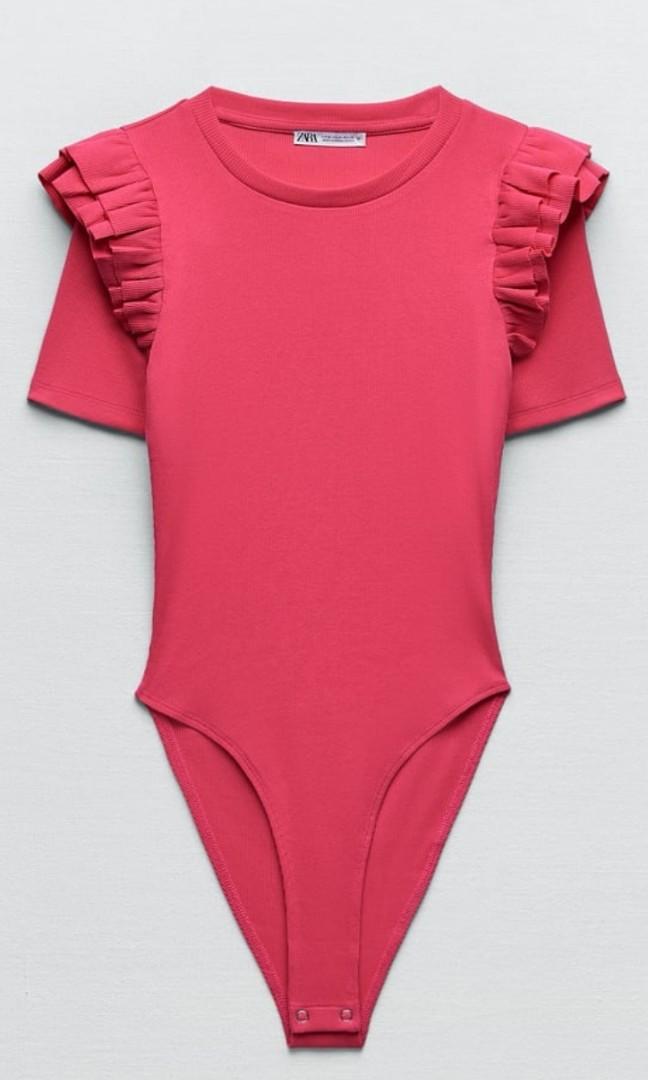 ZARA Pink Ribbed Ruffled Bodysuit, Women's Fashion, Tops, Shirts on  Carousell
