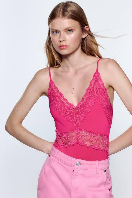 ZARA STRETCH BODYSUIT WITH LACE TRIM, Women's Fashion, Tops, Others Tops on  Carousell