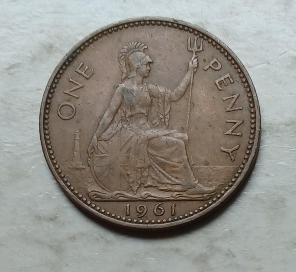 英國1961年1便士硬幣一枚（品相實物如圖）, 興趣及遊戲, 收藏品及紀念品, 錢幣- Carousell