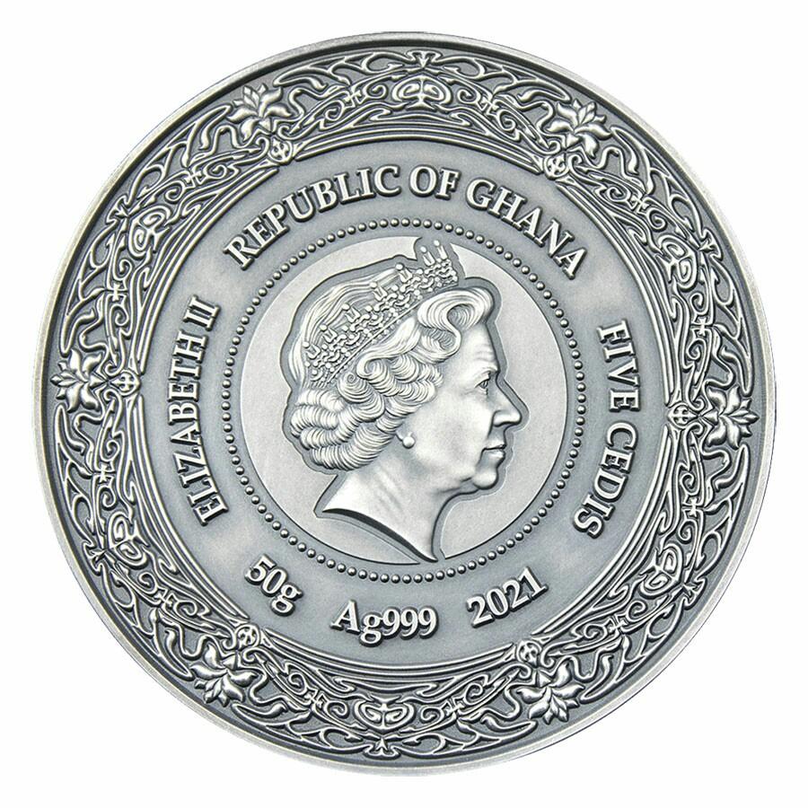 迦納健康女神彩色仿古銀幣50公克，限量銀幣，銀幣，錢幣，紀念幣，幣~迦納健康女神彩色仿古銀幣~全球限量500枚