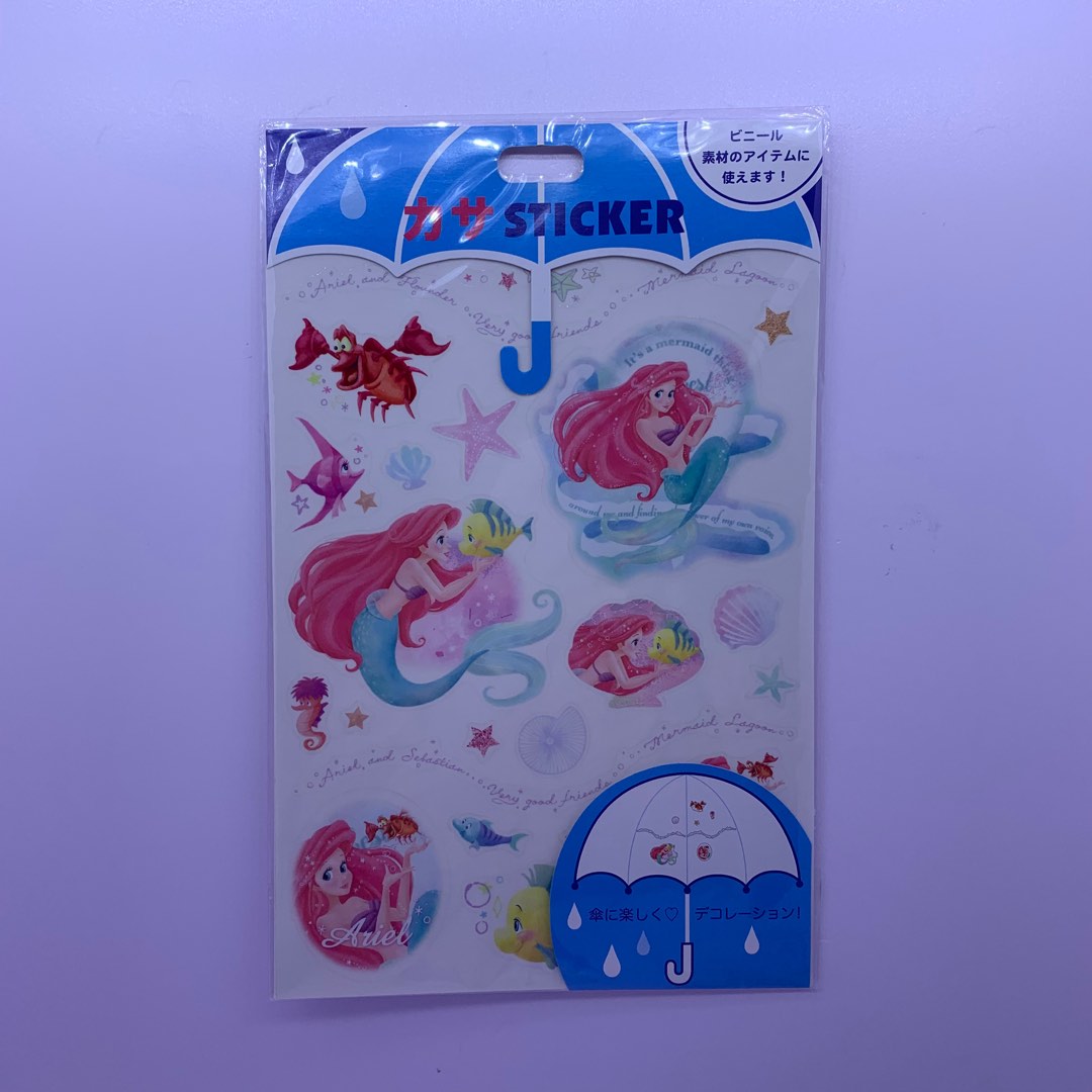 日版 Disney Umbrella Stickers 雨傘 貼紙 裝飾 - The Little Meraid Ariel 小美人魚, 興趣 ...