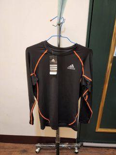 [ADIDAS]運動長袖 黑色橘線 M號 運動服 緊身衣