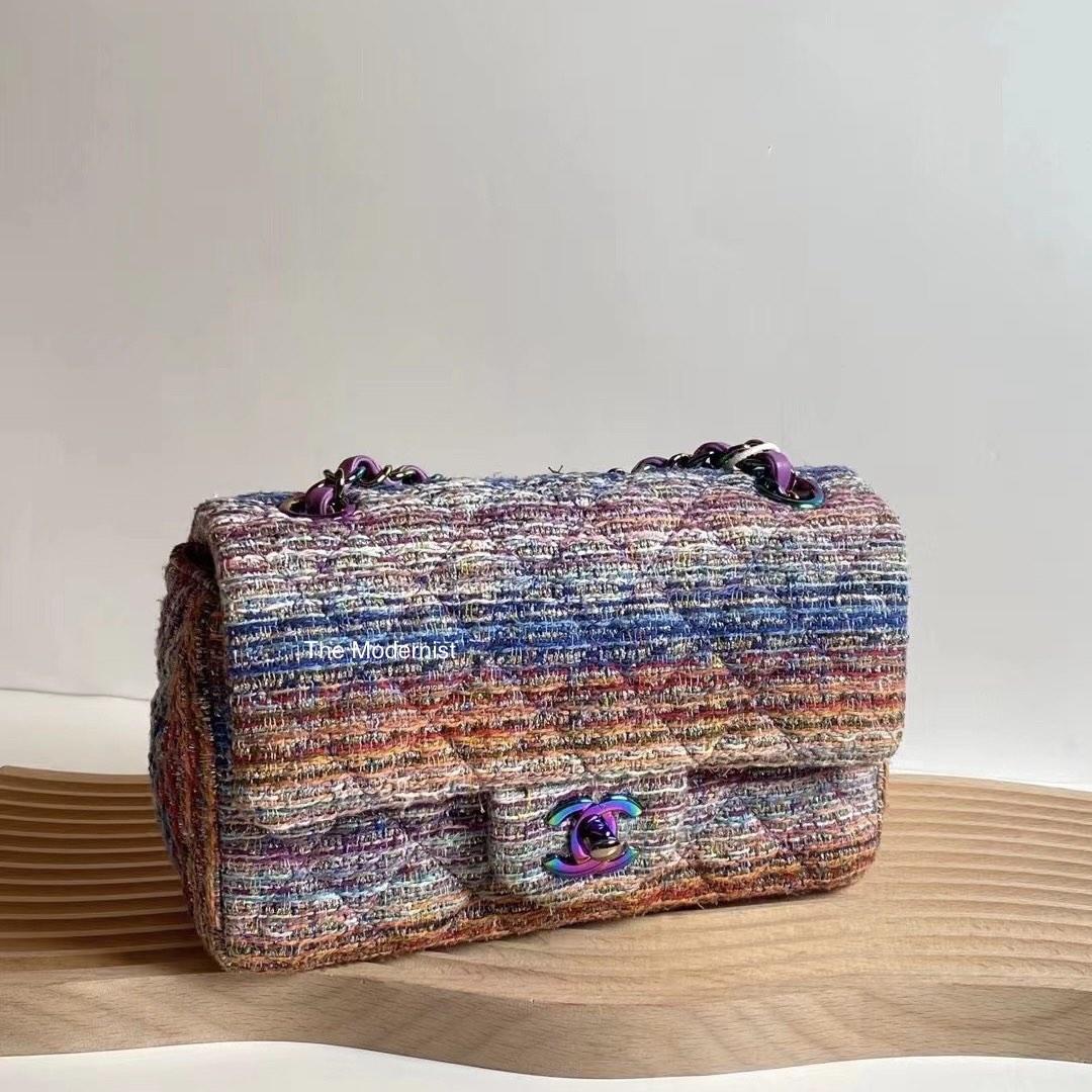 Chanel mini rectangular tweed rainbow