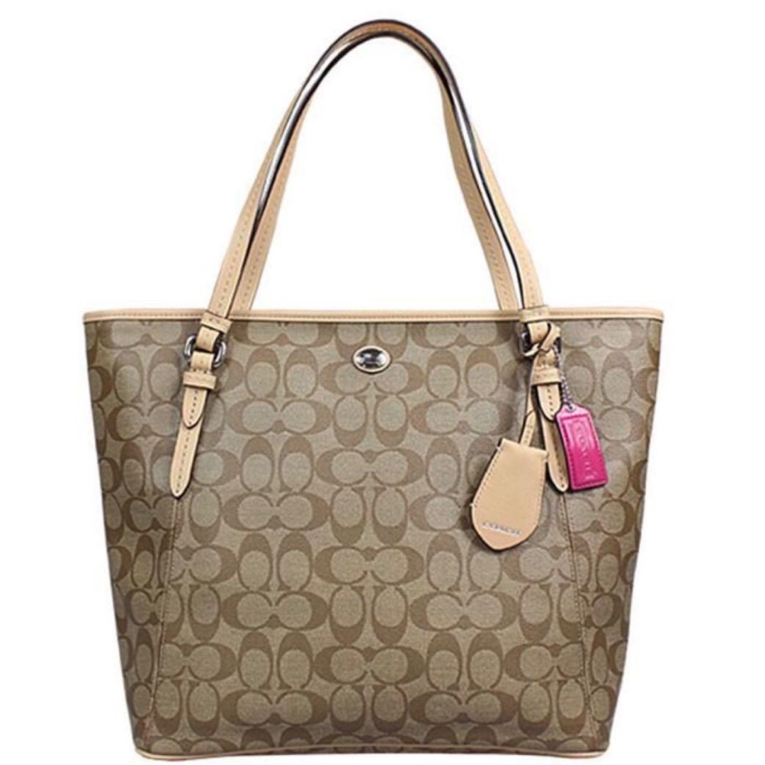 Authentic COACH Peyton zip top tote saffiano leather beige