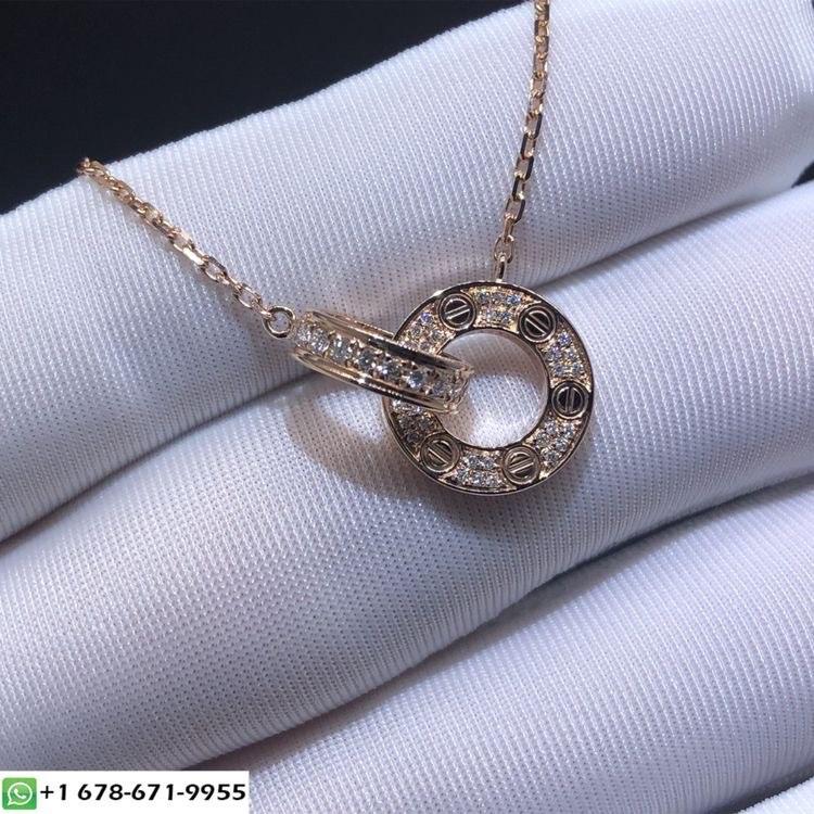 Full diamond paved Cartier love necklace intertwined