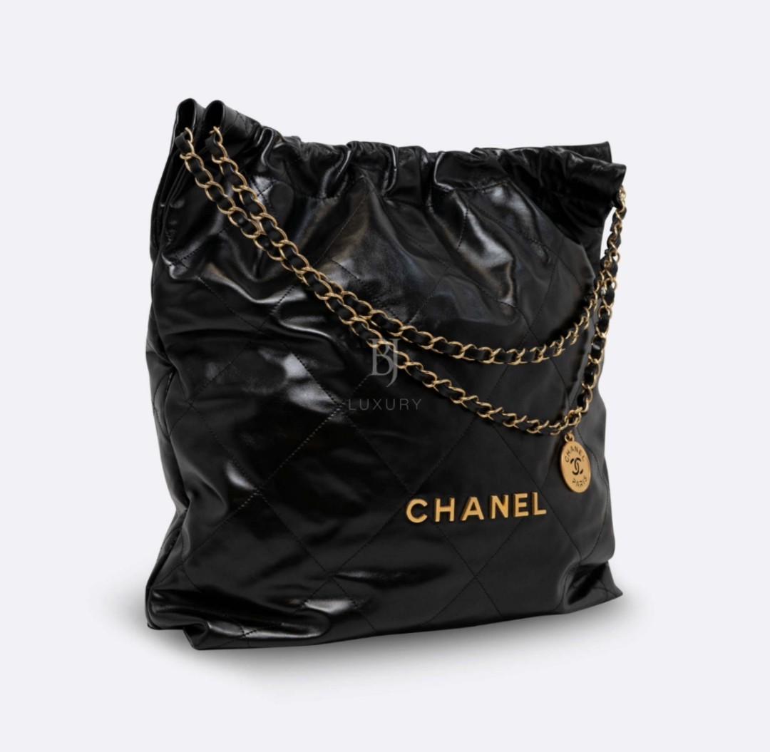 Chanel Mini 22 Bag Shiny Calfskin White Brushed GHW (Microchip)