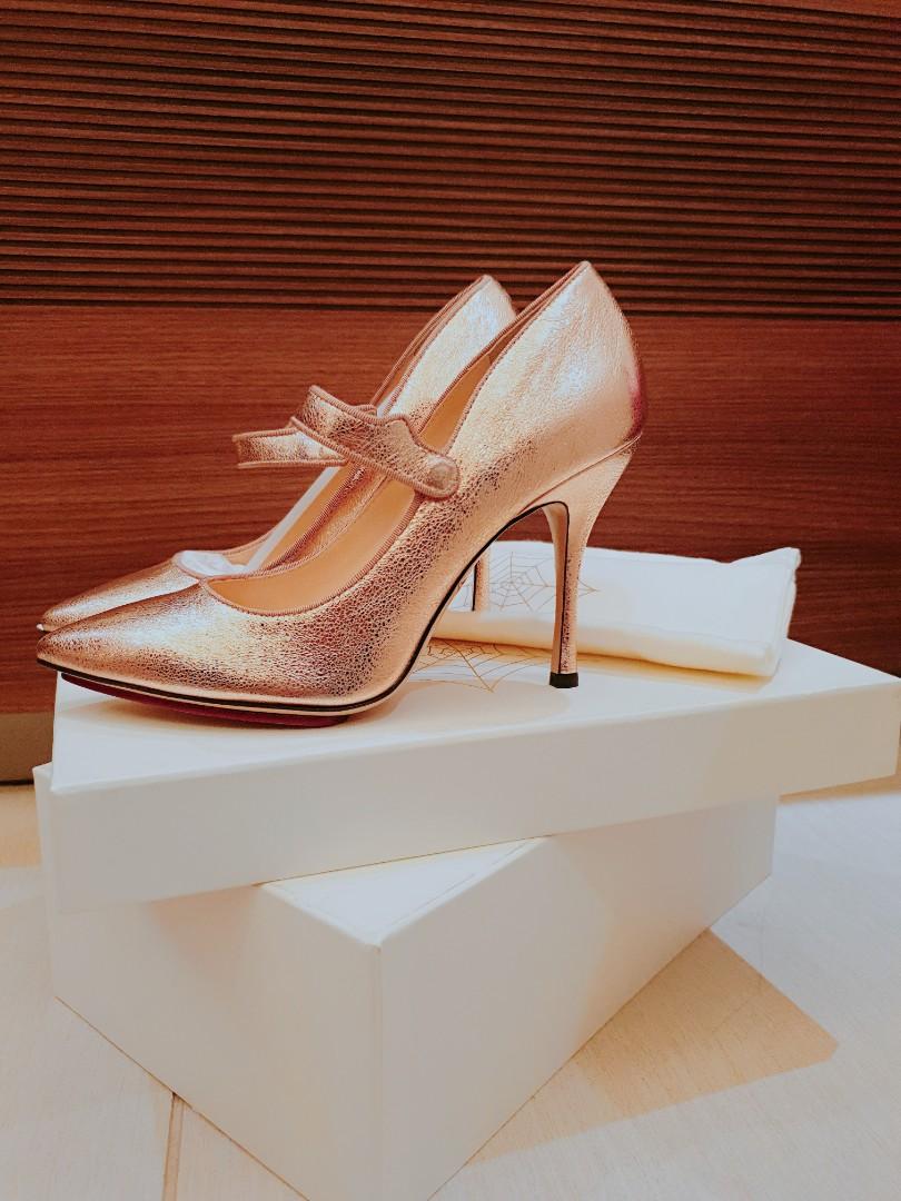 Charlotte Olympia Rose Gold Mary Jane Pumps