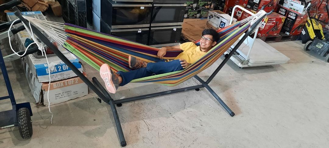 Cotton Hammock with Stand (Category: Other Home Furniture) located in Muntinlupa City. Submitted by aussie.surplustore (Listing ID 1180710575, Image 3). Description: Cotton Hammock with Stand Length: 280 cm/110 in Width: 119 cm/47 in Height: 109 cm/43 in Capacity: 205 kg/450 lb Bed Length: 221 cm/87 in Bed Width: 160 cm/63 in Total Hammock Length: 320 cm/126 in Fabric: Cotton Stand: Steel Price: P4,500 Surplus from Australia We are available onli