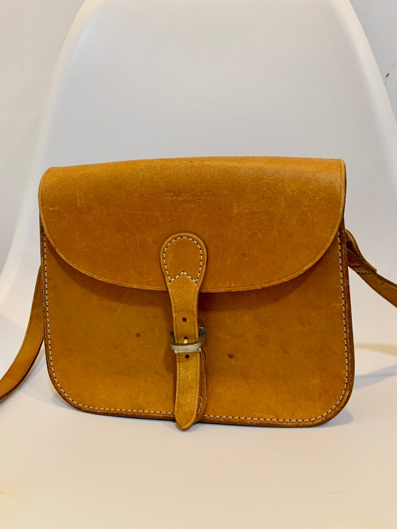 Courreges Paris Vintage Brown Leather Sling Bag, Women's Fashion, Bags ...