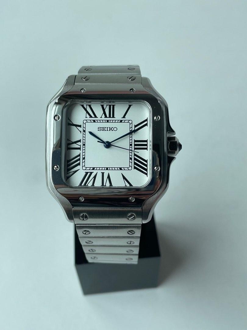 Custom Seiko Mod Cartier Santos 38mm, Men's Fashion, Watches & Accessories,  Watches on Carousell