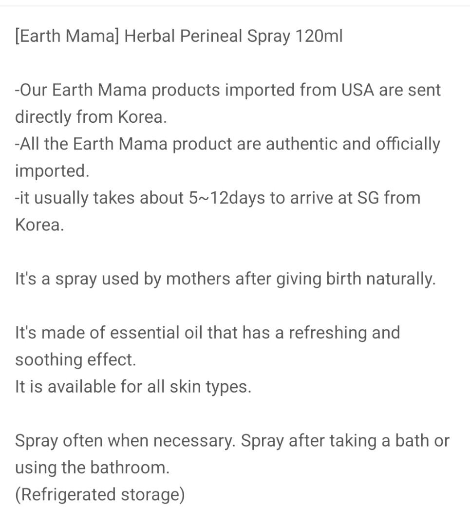 Earth mama herbal perineal spray 120ml, Beauty & Personal Care