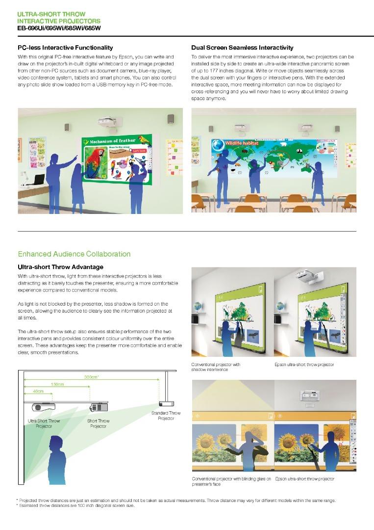 Epson EB695Wi UltraShort Throw Interactive WXGA 3LCD Projector, TV