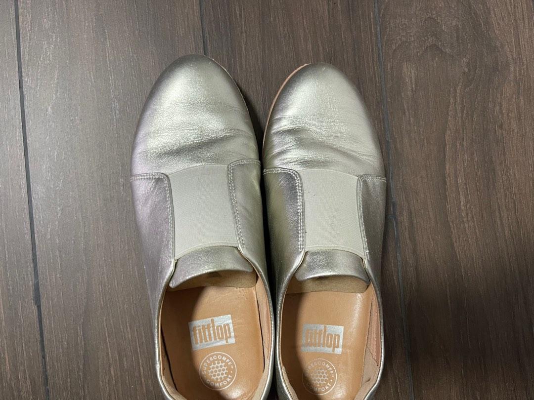 Fitflop laceless elastic Metallic Leather Derby Shoes Women s