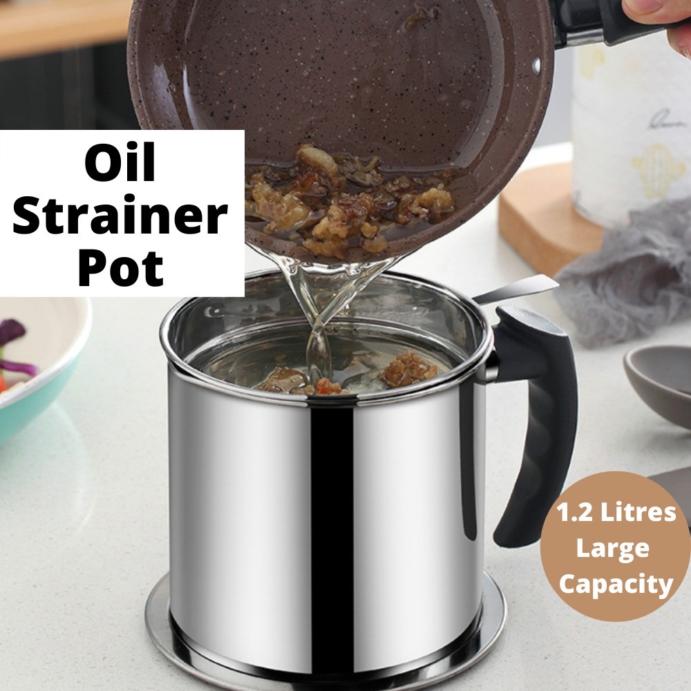 Frying Oil Pot Can with Strainer Bacon Grease Container with Fine Mesh