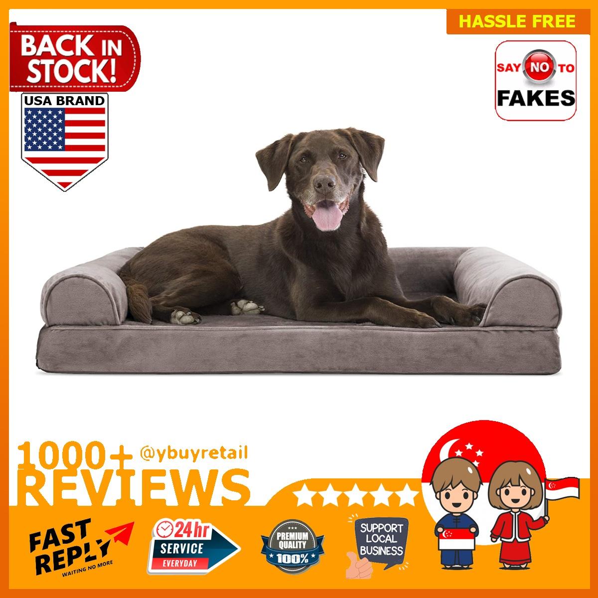 Orthopedic Faux Fur & Velvet Traditional Sofa-Style Living Room Couch Pet Bed w/Removable Cover for Dogs & Cats Large Driftwood Brown Furhaven Pet Dog Bed 