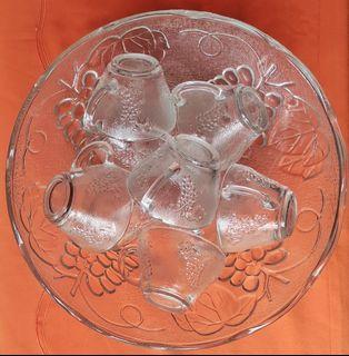 Glass Punch Bowl Set Grapes Design