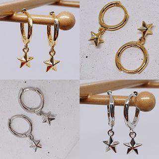 Gold Plated Over 925 Silver Cute dangle star huggie hoop earrings