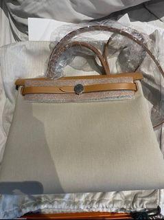 Hermes Herbag 2016 collection in beige with leather trim