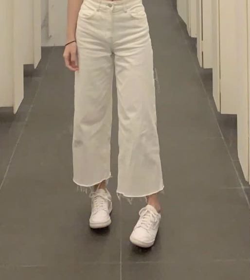 H&m white new arrivals wide leg jeans