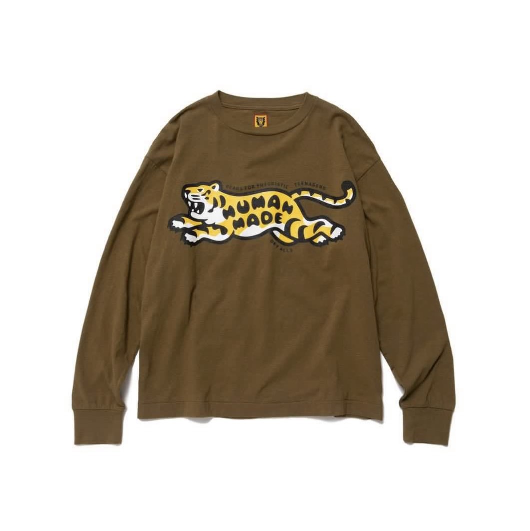 HUMAN MADE TIGER L/S T-SHIRT 老虎OLIVE DRAB 橄欖綠色size L, 男裝