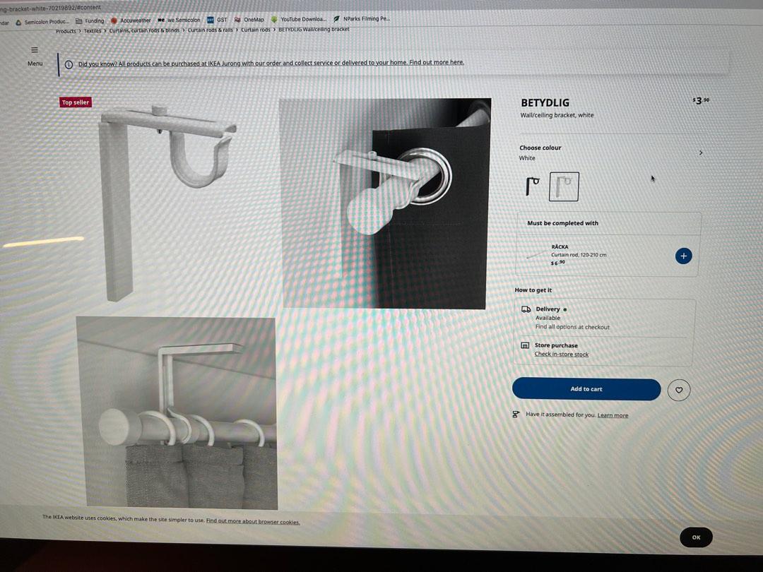 Lot de 2 IKEA BETYDLIG mur ou plafond Rideau de supports en acier noir ajustable