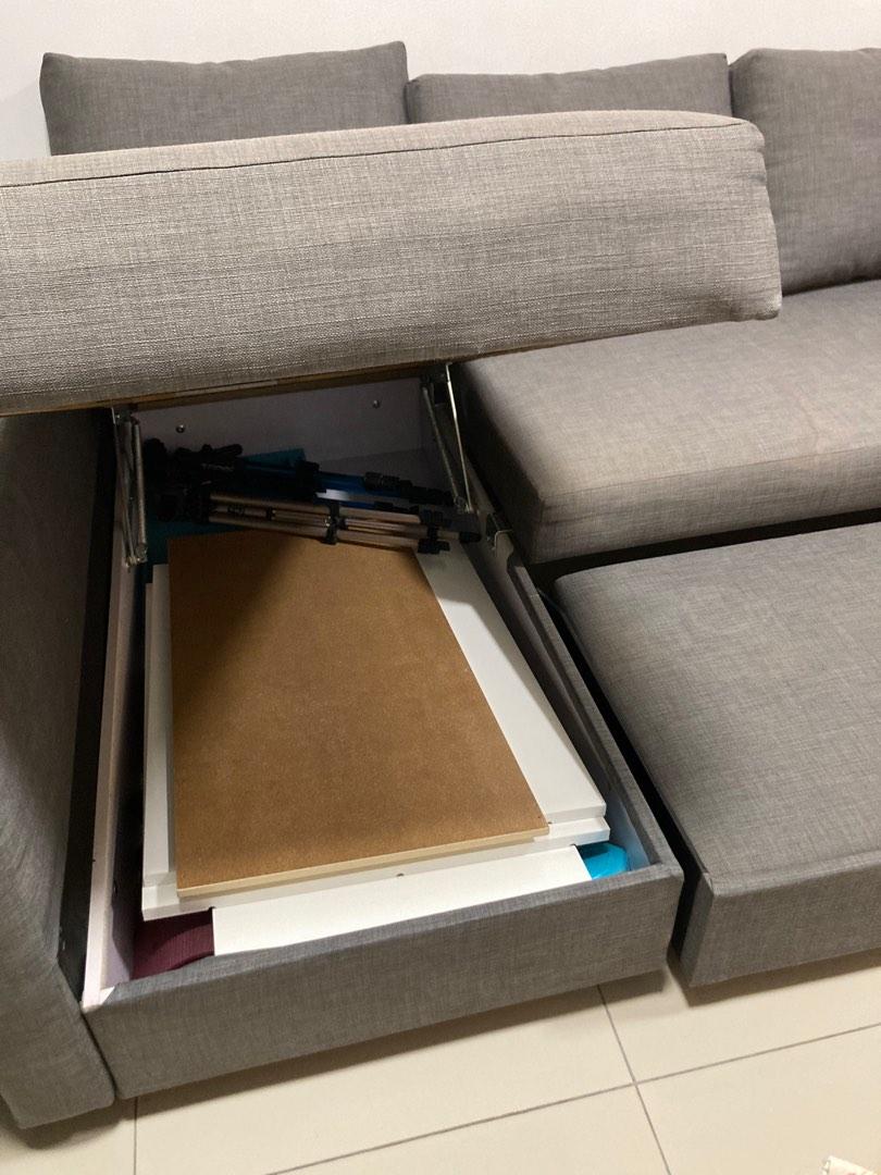 Ikea L shape sofa bed with storage grey, Furniture & Home Living, Furniture, Sofas on Carousell