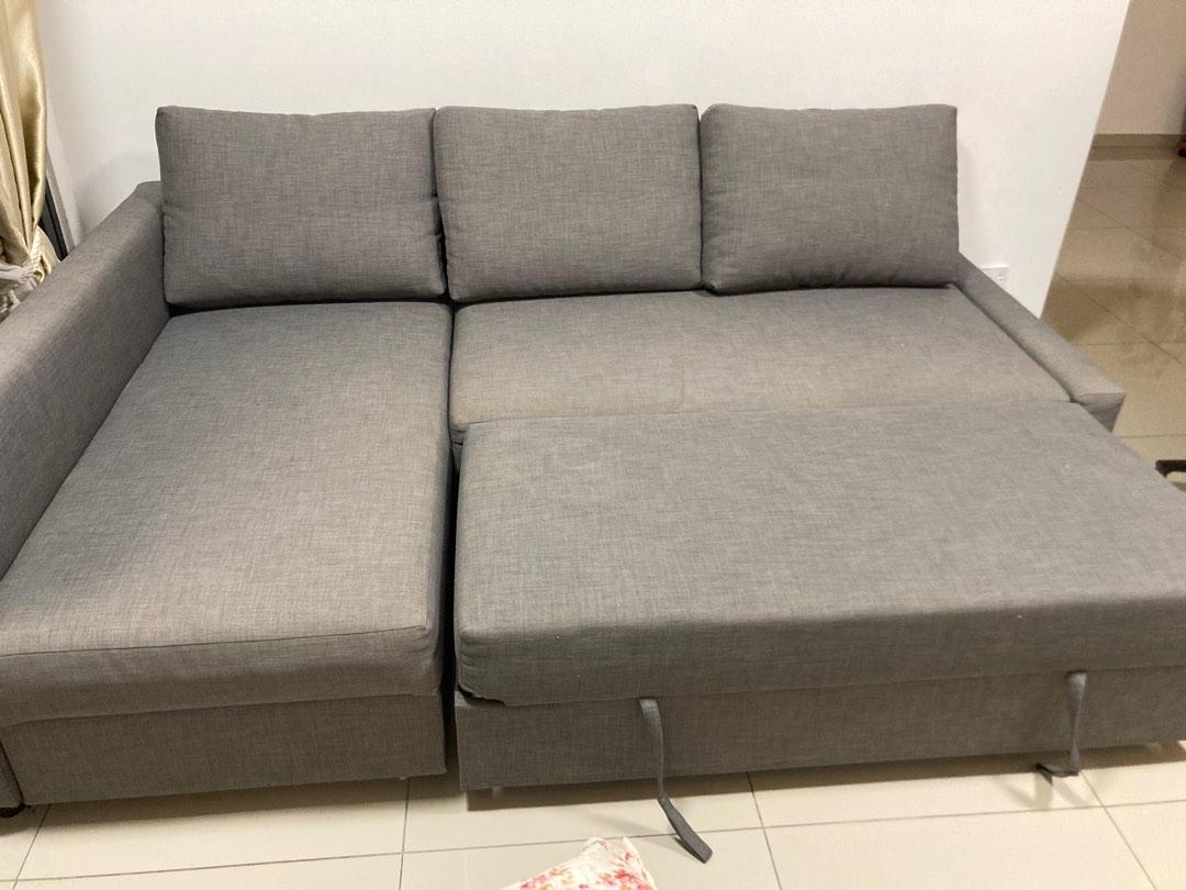 Ikea L shape sofa bed with storage grey, Furniture & Home Living, Furniture, Sofas on Carousell