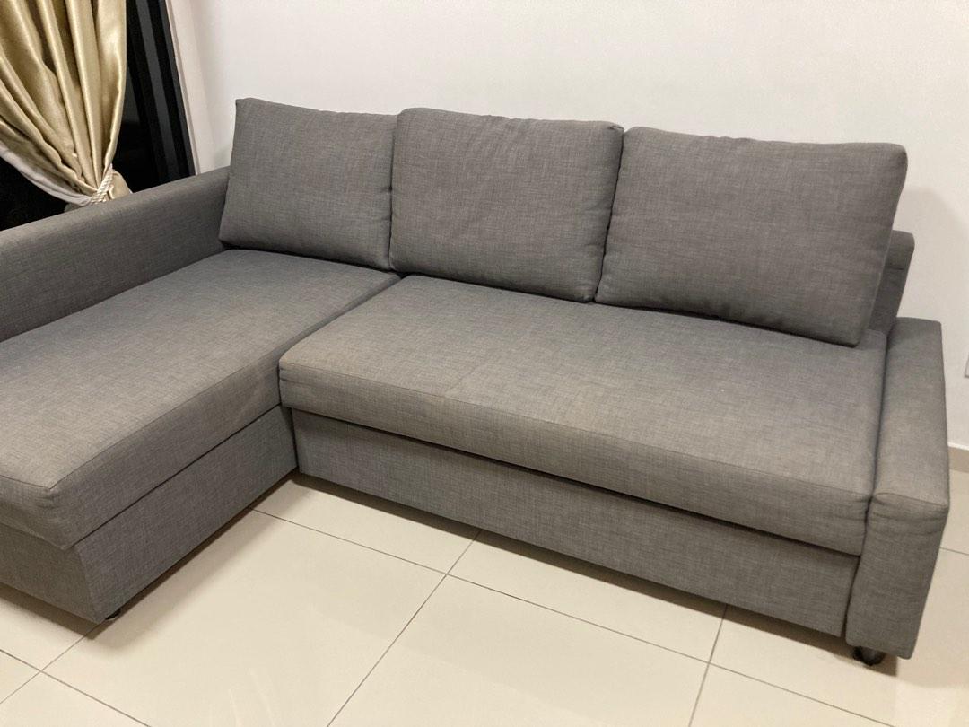 Ikea L shape sofa bed with storage grey, Furniture & Home Living