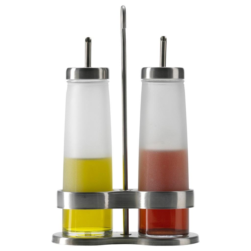 IKEA Oil and Vinegar Frosted Glass Stainless Steel DROPPAR Set