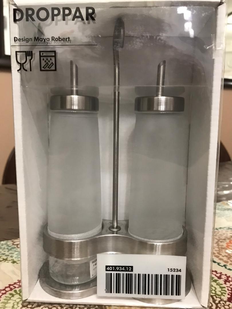 IKEA Oil and Vinegar Frosted Glass Stainless Steel DROPPAR Set