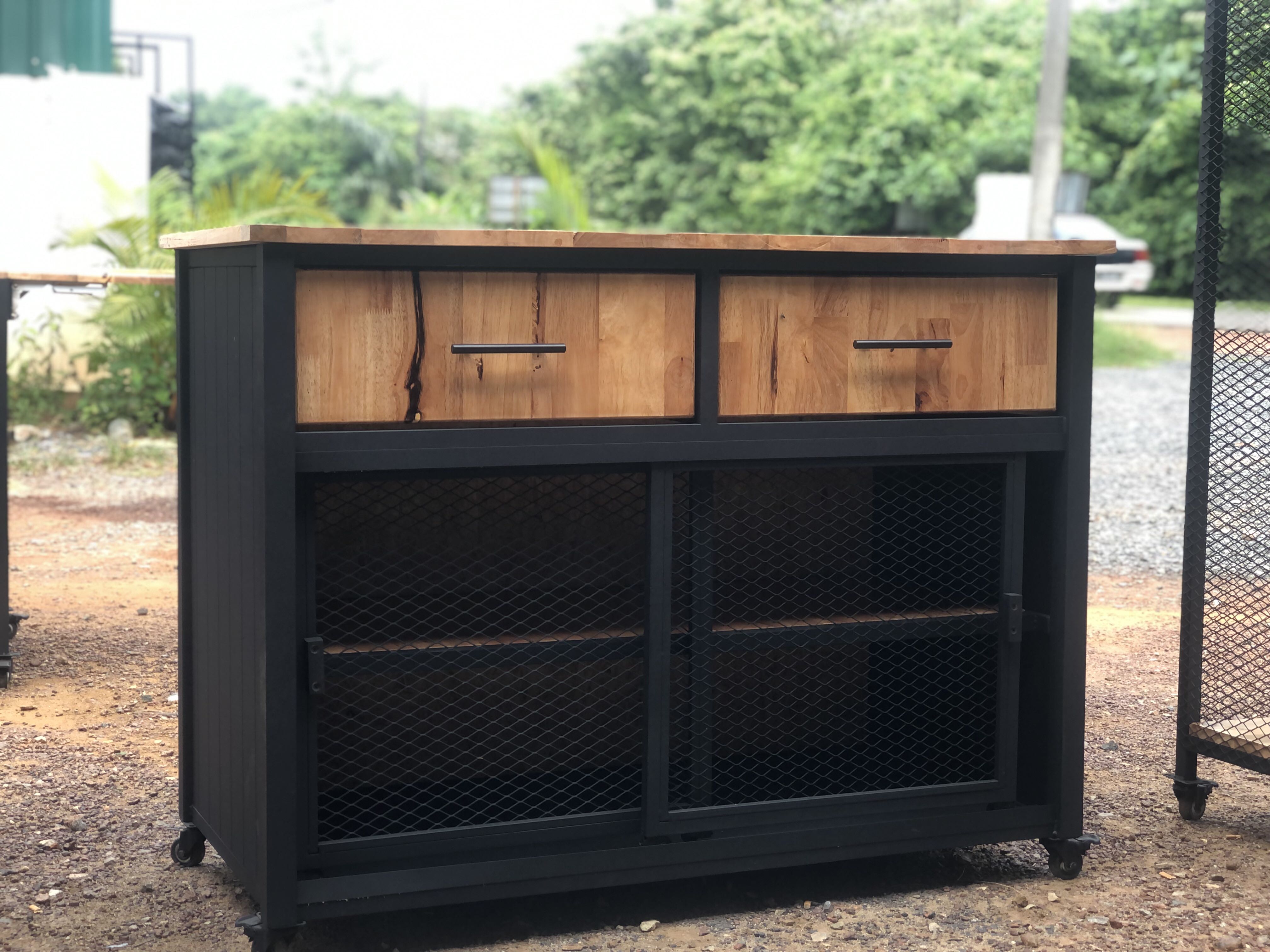 Industrial design cabinet with drawer