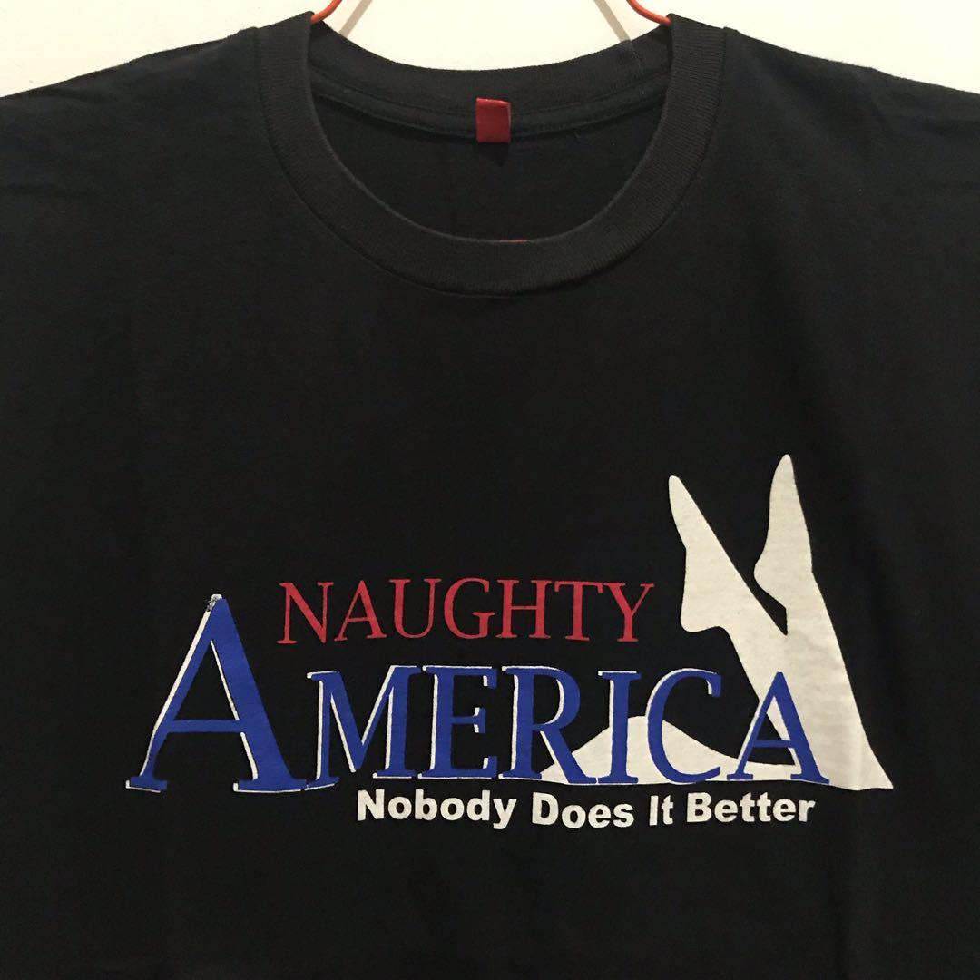Notiamrican - Kaos Porn Naughty America, Fesyen Pria, Pakaian , Atasan di Carousell