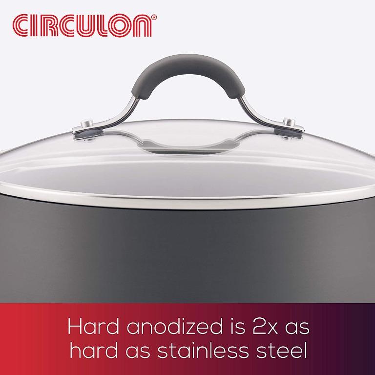 Circulon Radiance 10 qt. Hard-Anodized Aluminum Nonstick Stock Pot in Gray with Glass Lid