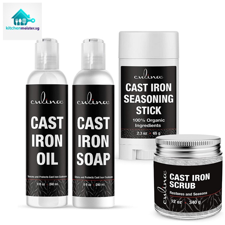 Culina Cast Iron Soap Set & Conditioning Oil & Stainless Scrubber | All  Natural Ingredients | Best for Cleaning, Non-stick Cooking & Restoring |  for