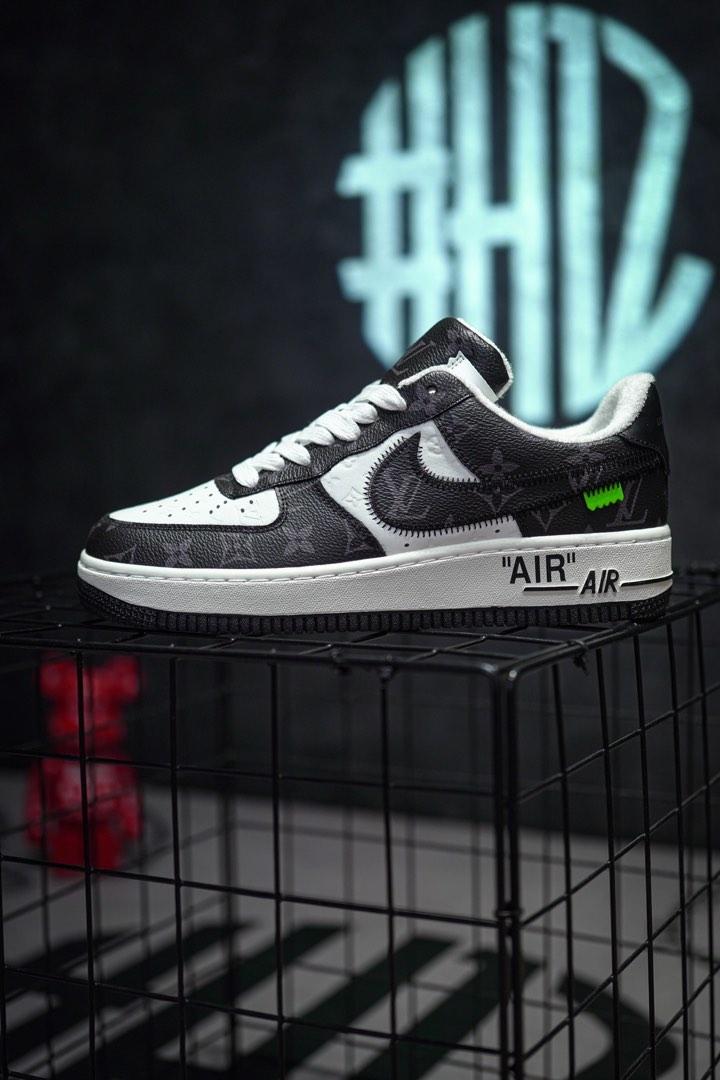 Louis Vuitton x Nike Air Force 1 low black white, Men's Fashion