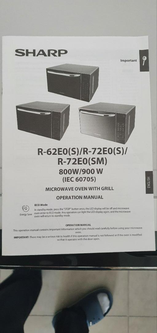 Microwave Oven with Grill, Sharp 20L, R-62E0(S), TV & Home Appliances ...
