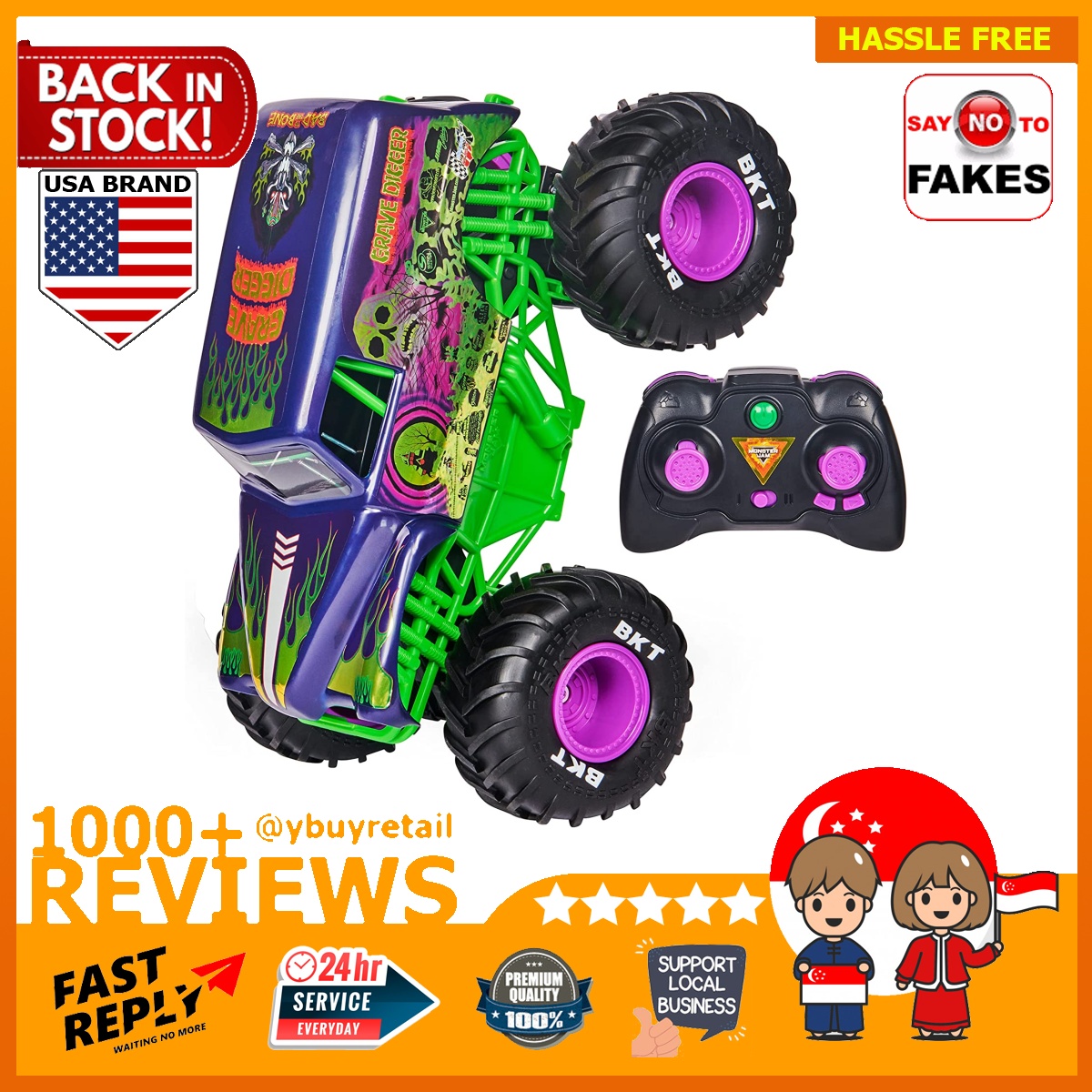 Monster Jam, Official Grave Digger Freestyle Force, Remote Control Car