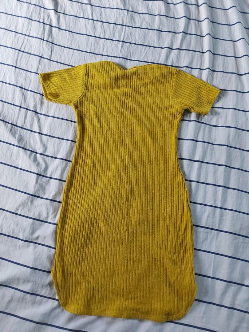 Mustard Ribbed Dress, Women's Fashion, Dresses & Sets, Dresses on Carousell