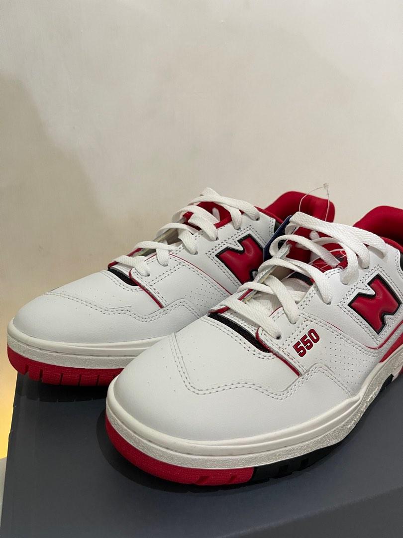 New Balance 550 nb 550 white with team red, Fesyen Pria, Sepatu