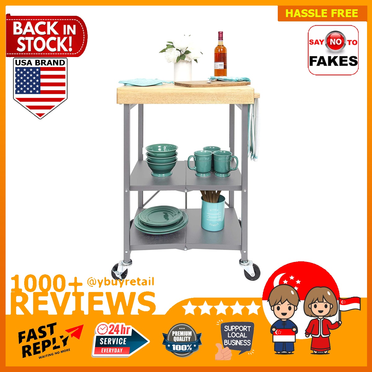 Origami Folding Kitchen Cart on Wheels for Chefs Outdoor Coffee Wine