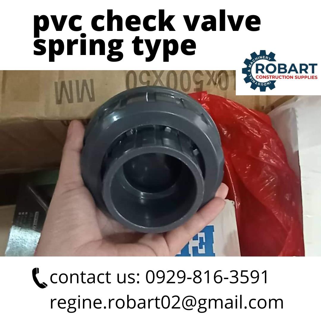 pvc check valve spring type (Category: Construction Tools & Equipment) located in Manila. Submitted by robartregine (Listing ID 1180787693, Image 1). Description: Pvc check valve spring type size: 1 - 1/2 ROBART CONSTRUCTION SUPPLIES SL Building , 1405, Yuseco Street, Sta. Cruz, Manila Contact us now: Landline: (02)7746-6248, 7002-2872 Smart: 09298163591 Email: regine.robart02@gmail.com.