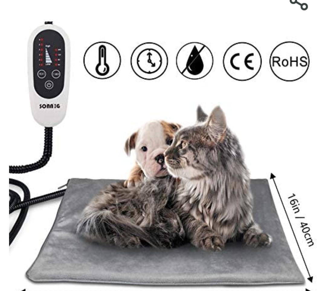 SONNIG Pet Heating Pad with Timer Temperature Adjustable Pet Heat
