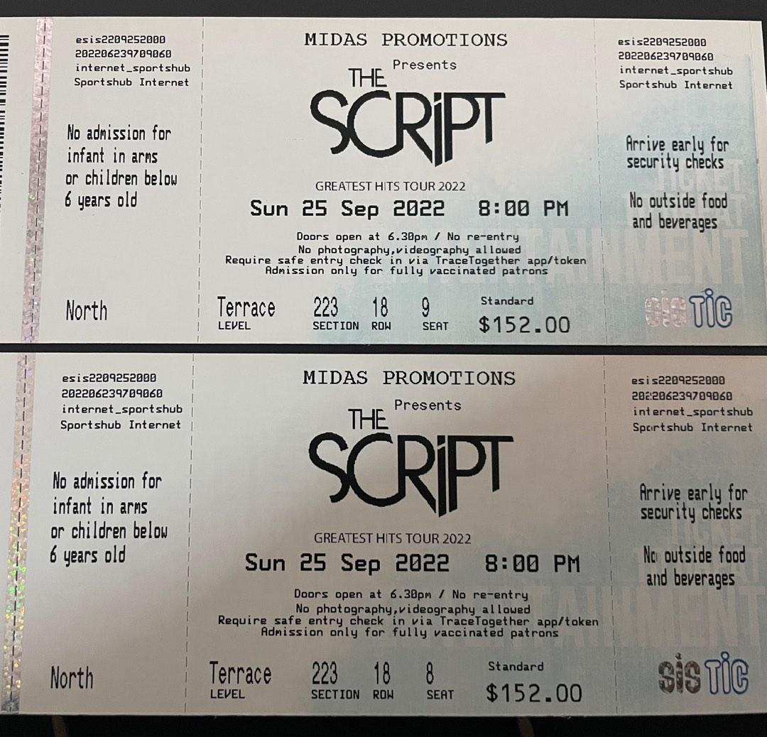 The Script Concert Tickets, Tickets & Vouchers, Event Tickets on Carousell
