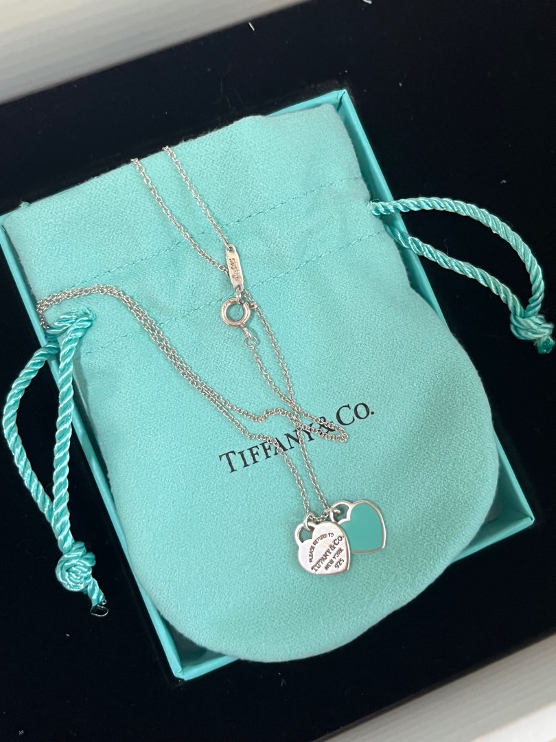 Tiffany necklace double heart blue hot sale