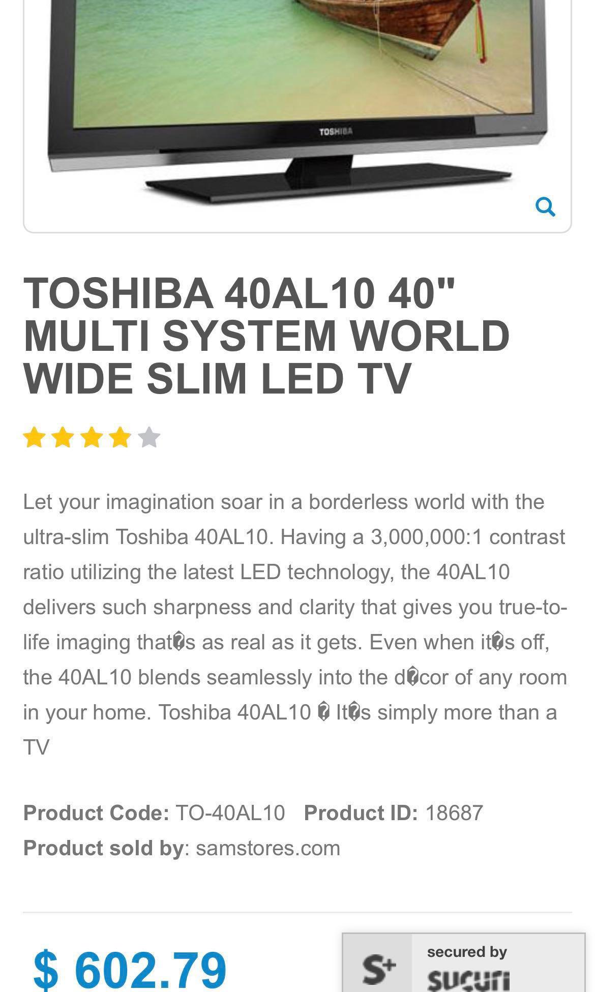 Toshiba 40 Inch LED Full HD 1080P Ultra Thin TV, TV & Home Appliances ...