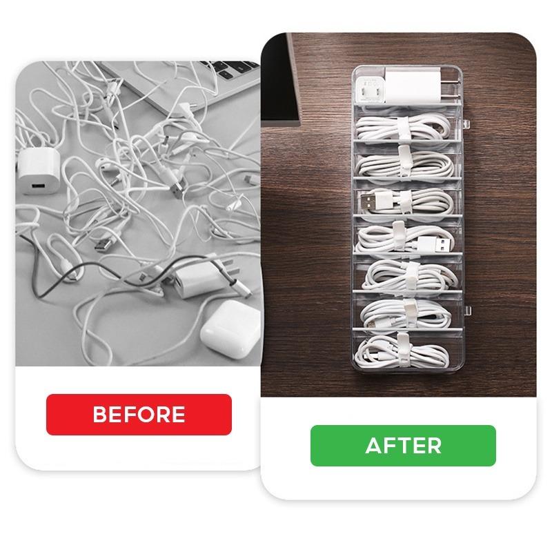 Transparent Box Cable Organizer Desk Organiser Cable Management Box Usb ...