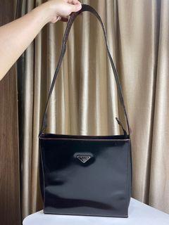 Authentic Vintage Prada Patent Leather Shoulder Bag in Dark Brown